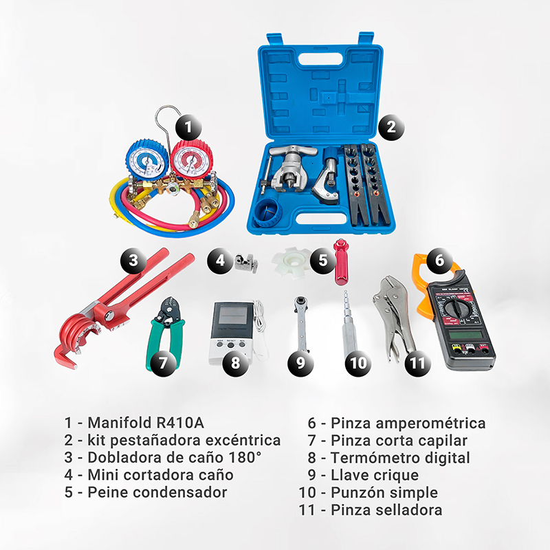 Kit de herramientas N°7 Refrigeración aire acondicionado Manifold