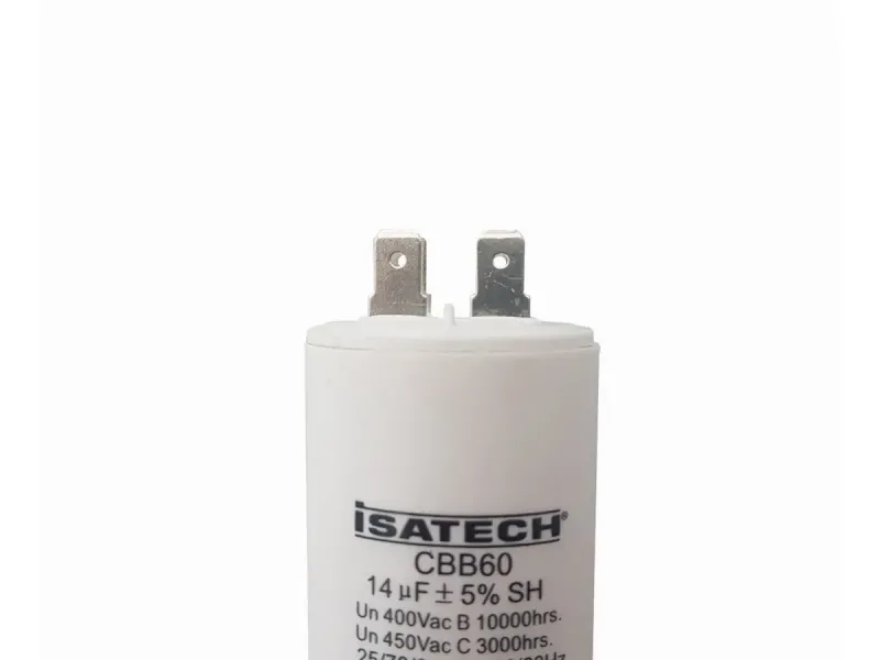 Capacitor de marcha con tornillo 14 MF Isatech para lavarropas