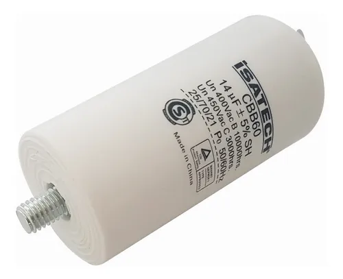 Capacitor de marcha con tornillo 14 MF Isatech para lavarropas