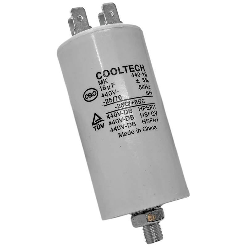 Capacitor de marcha con tornillo 16 MF para lavarropas
