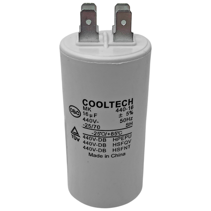 Capacitor de marcha con tornillo 16 MF para lavarropas