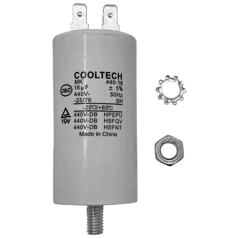 Capacitor de marcha con tornillo 16 MF para lavarropas