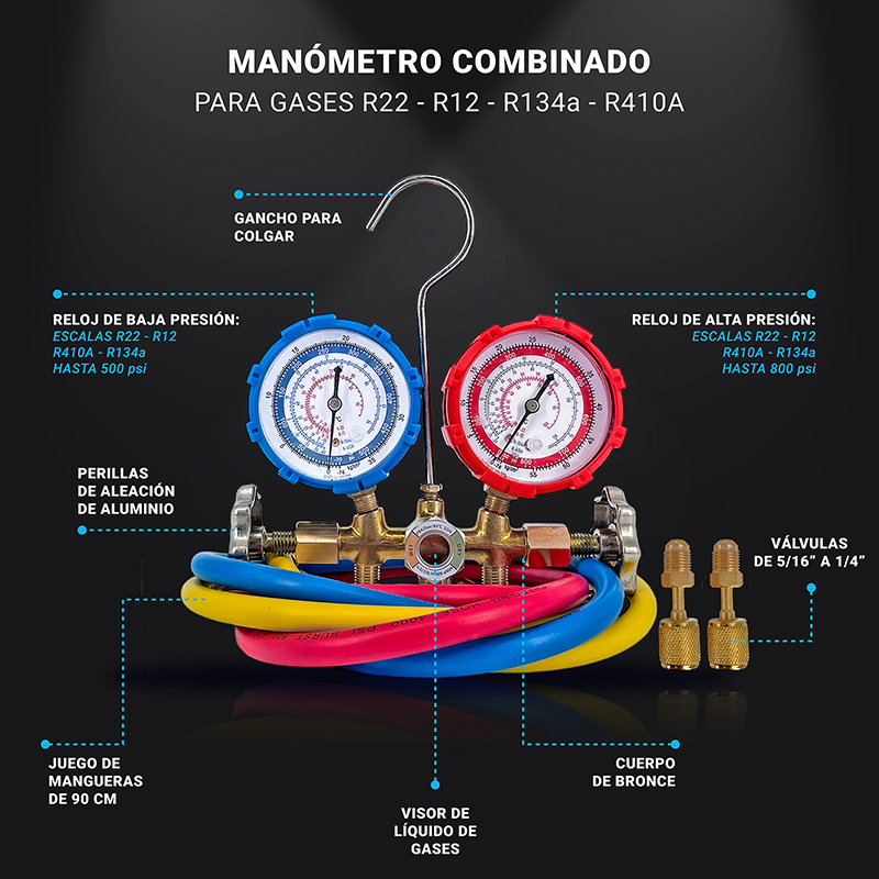 Manifold combinado R134 R410 R404 R22 R12