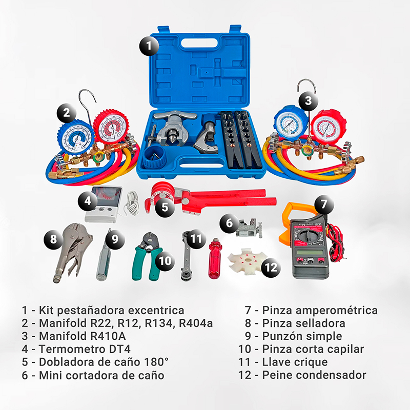 Kit de herramientas N°4 Refrigeración aire acondicionado Manifold