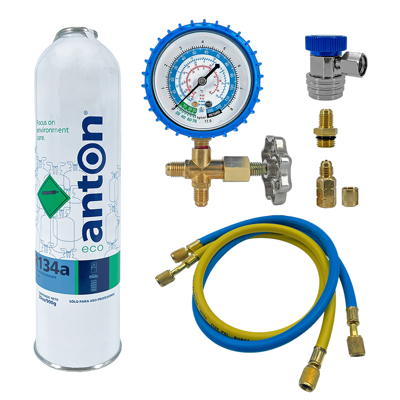 Kit Carga Aire Acondicionado Automotor R134 Manifold Acople