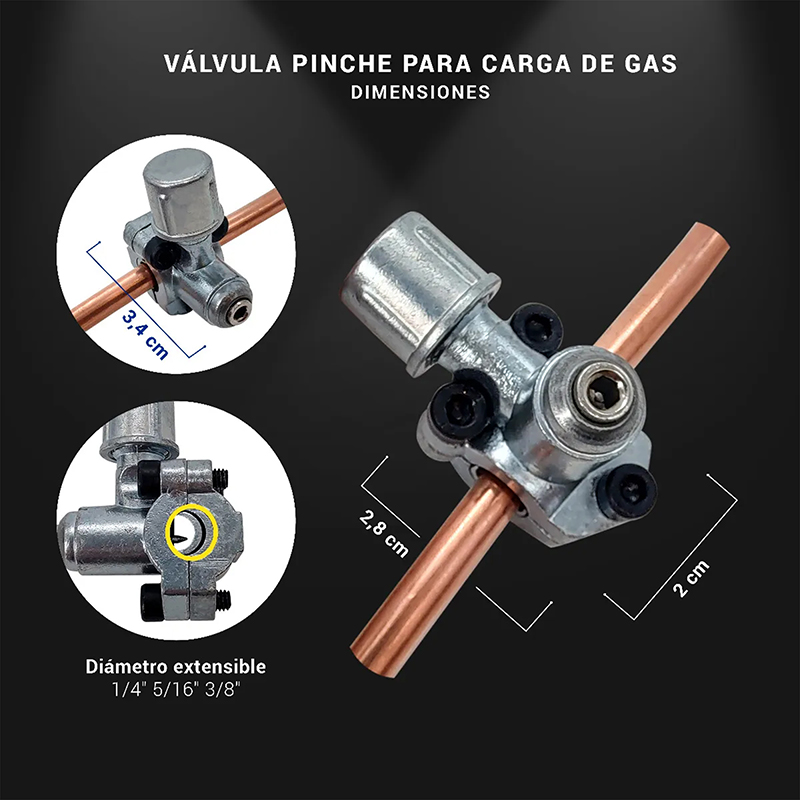 Válvula pinche para refrigeración 1/4" 5/16" 3/8"