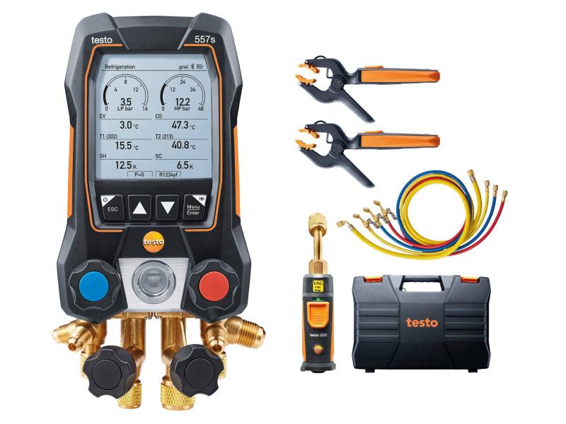 Kit Smart de vacío Testo 557S + 2 termómetro de pinza inalámbricos y mangueras + sonda inalámbrica de vacío Testo 552i c/ maletín