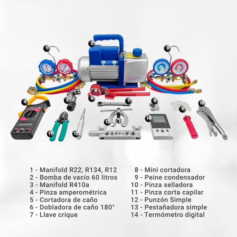 Kit Herramientas Refrigeracion N°1 + Bomba Vacio 60l Dosivac