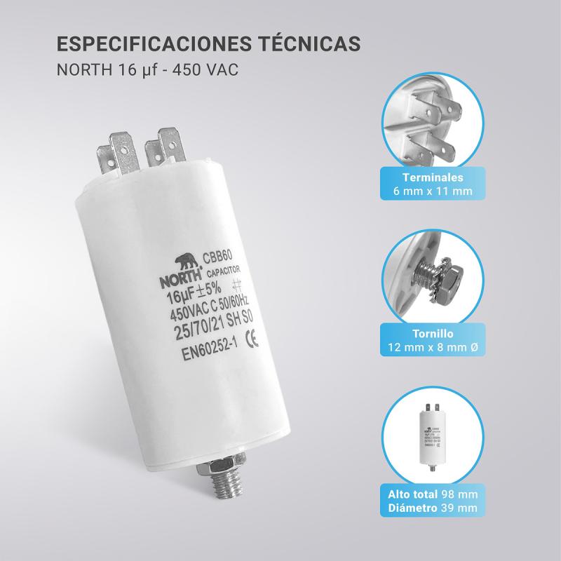 Capacitor Marcha 16 Uf Microfaradios 450vac North X10