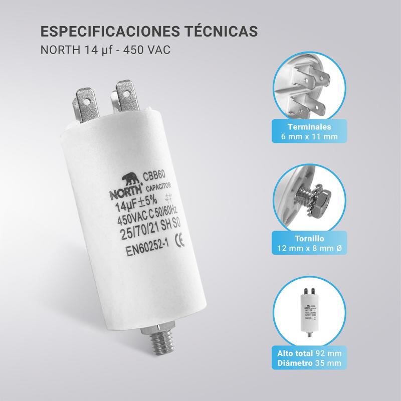Capacitor Lavarropas 14 Uf Microfaradios 450 Vac North X10