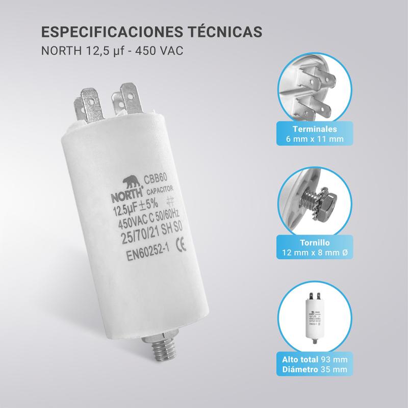 Capacitor Lavarropas 12,5 Uf Microfaradios 450vac North X10