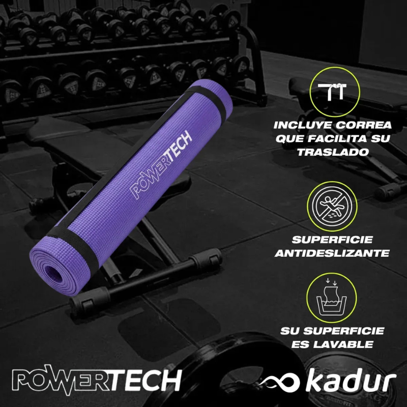 MAT YOGA PILATES 6 MM CON CORREA POWERTECH