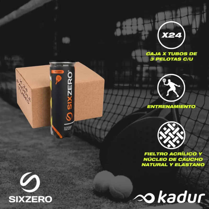 CAJA 24 TUBOS PELOTAS PADEL SIXZERO TRAINING