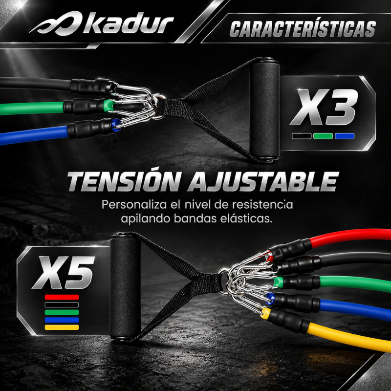 SET BANDAS TUBULARES X5 FIT ADDICT CON MANIJAS Y BOLSO