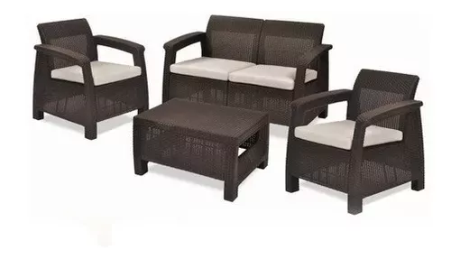 Conjunto 2 Sillas + Sillón + Mesa Keter Lounge Set Corfu Marrón
