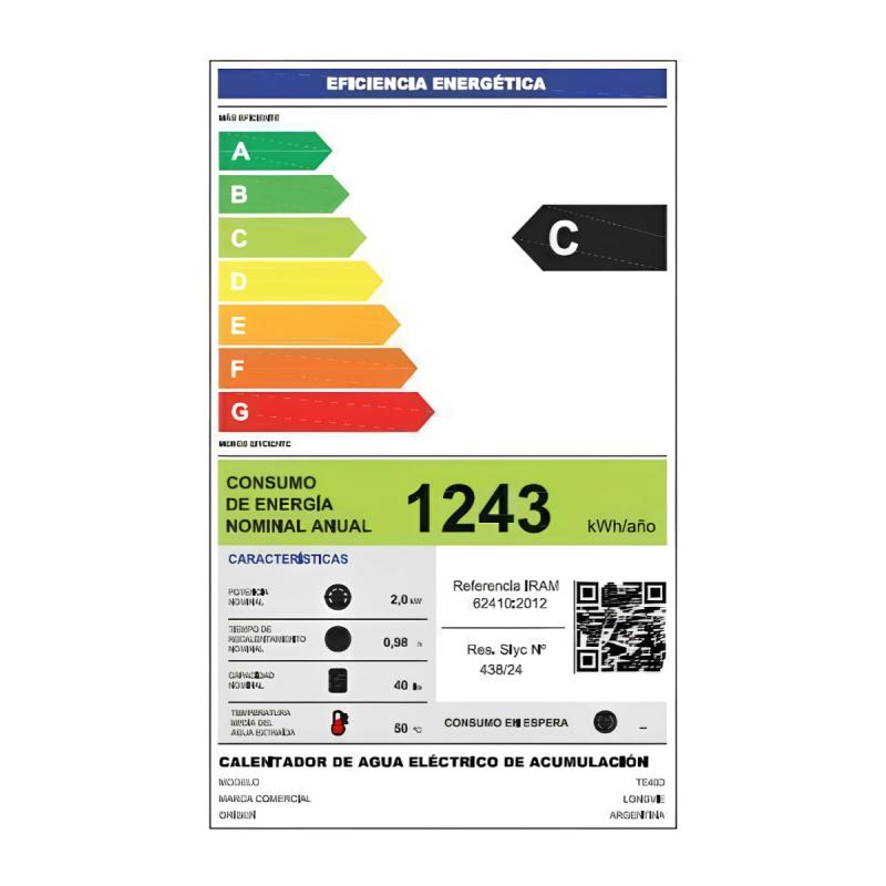 Termotanque Eléctrico Longvie TE40D 37L 2000W
