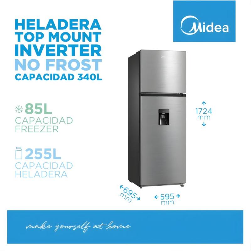 Heladera No Frost Midea MDRT489MTE46ADW 340L Inverter Top Mount