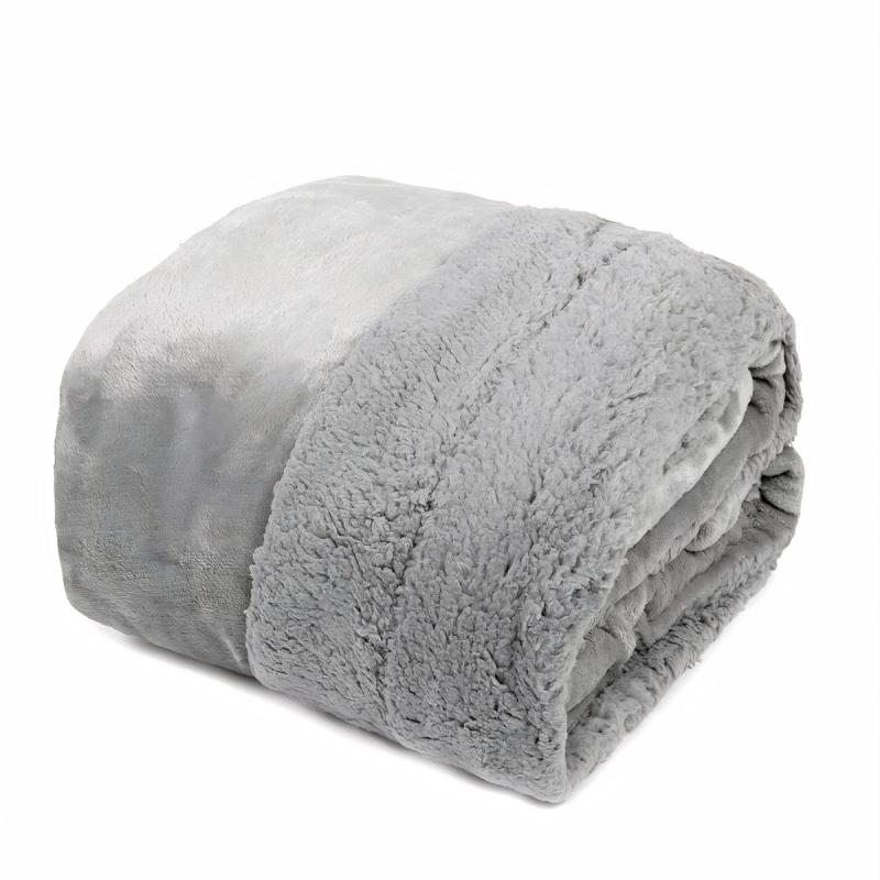 Edredón Flannel Con Corderito Triple Capa Catana Home Queen Gris