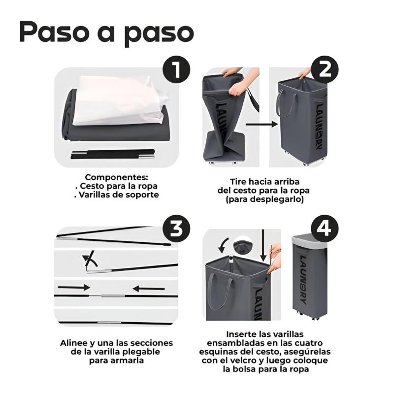 Canasto Organizador De Ropa Sucia Waggs 75L Cesto Con Ruedas