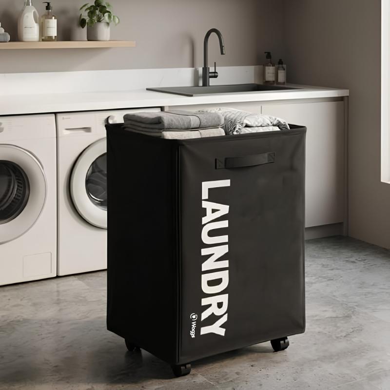 Canasto Organizador De Ropa Sucia Waggs 75L Cesto Con Ruedas