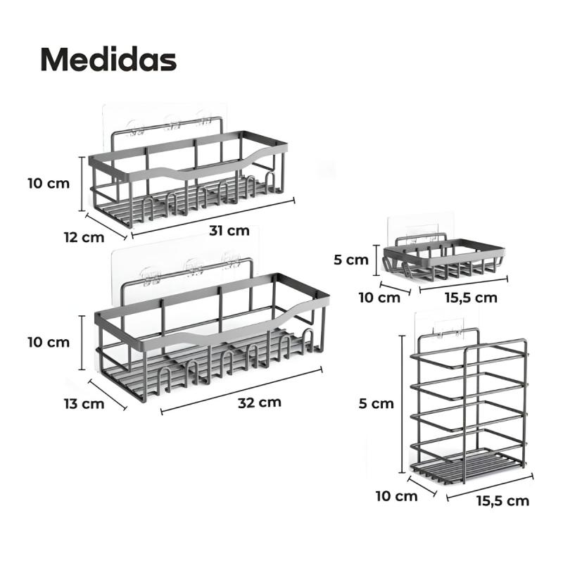 Repisas Para Baños Set 5 Organizadores Waggs Acero