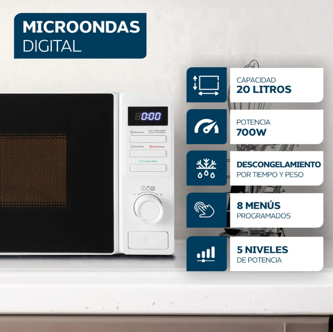 Microondas Digital Philco MPHDW20UAN 20L 700W Temporizador