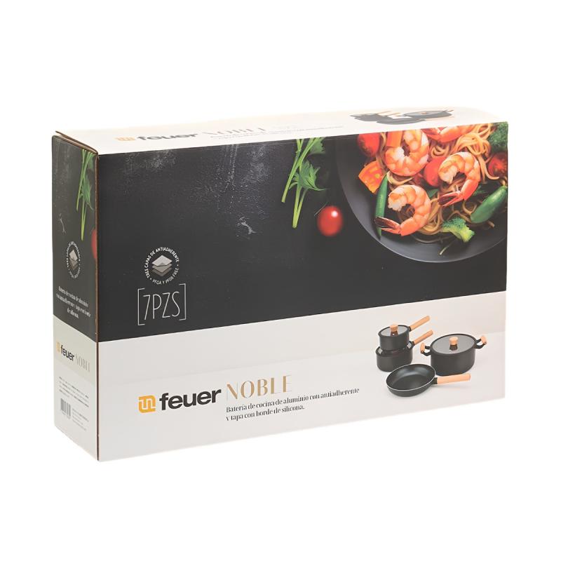 Batería De Cocina Feuer Noble 7 Piezas Con Mango De Madera