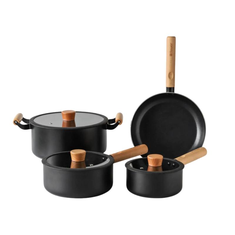 Batería De Cocina Feuer Noble 7 Piezas Con Mango De Madera