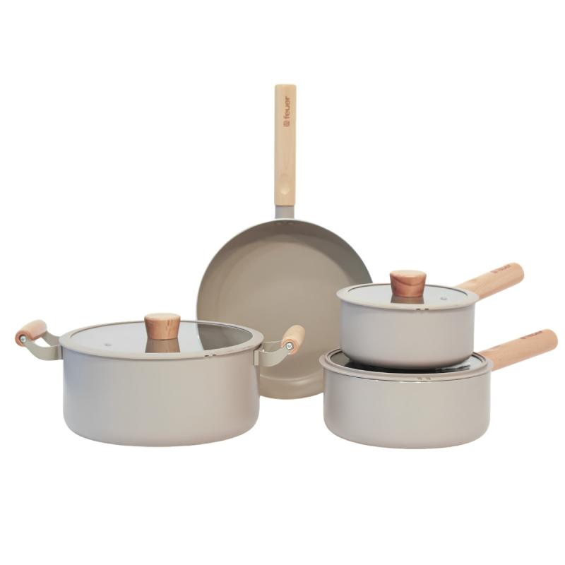 Batería De Cocina Feuer Noble 7 Piezas Con Mango De Madera