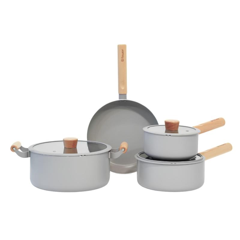 Batería De Cocina Feuer Noble 7 Piezas Con Mango De Madera