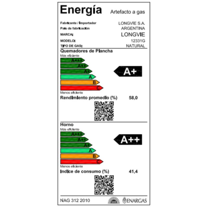 Cocina A Gas Longvie 12331G 56 Cm 4 Hornallas