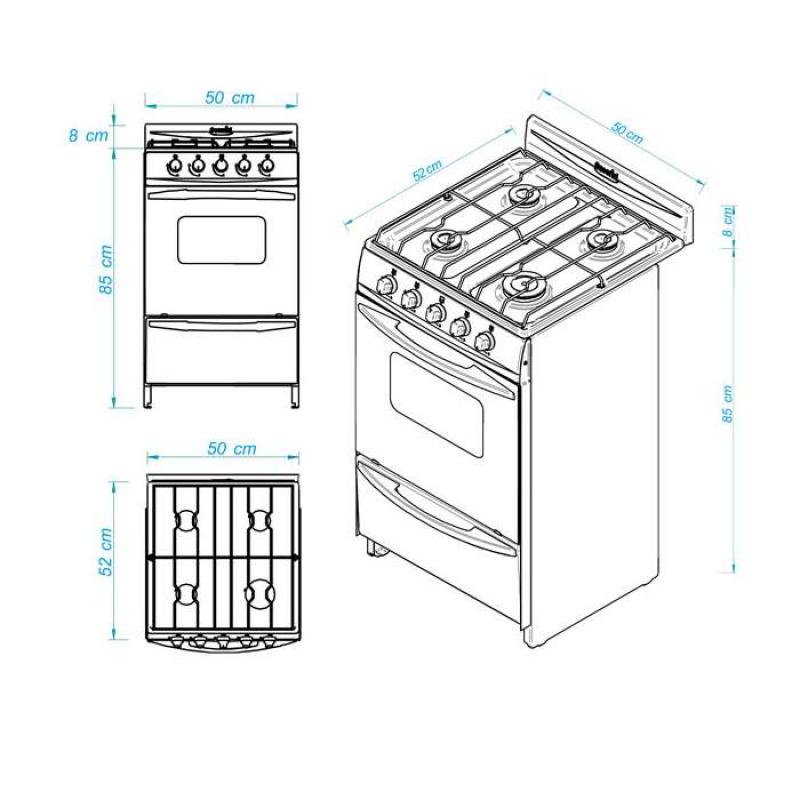 Cocina Gas Natural Escorial Palace 4 Hornallas 51Cm