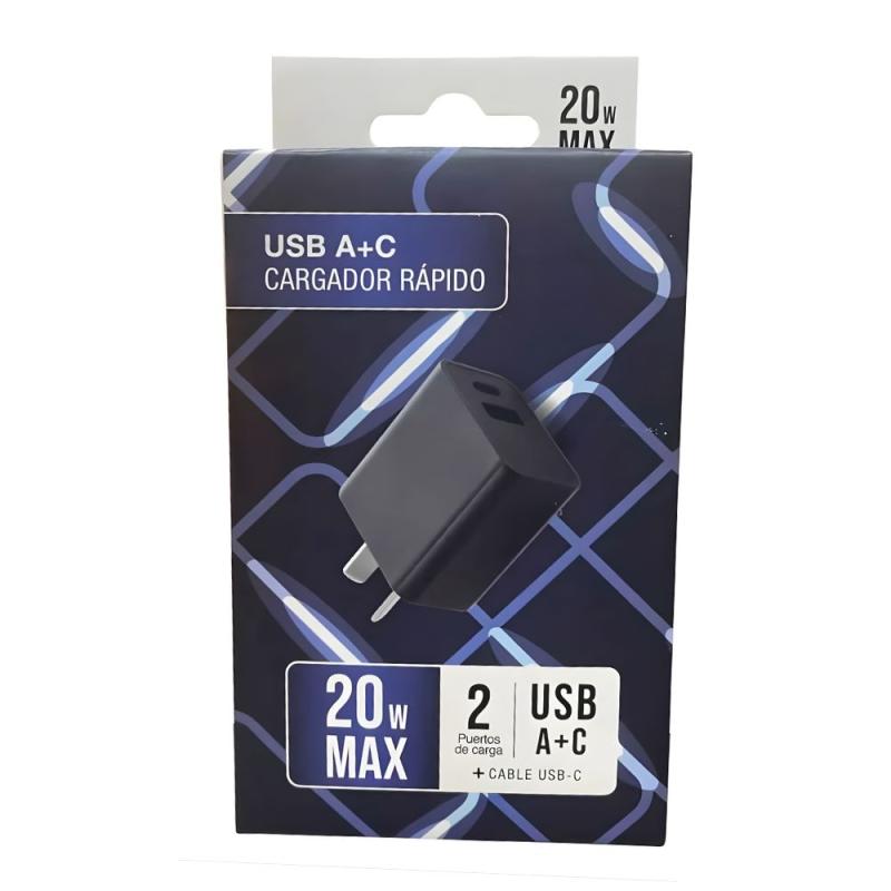 Cargador Rápido Usb A+c Merryking 20w Max Negro