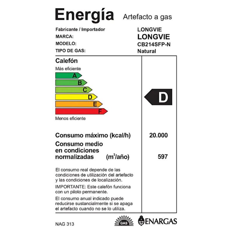 Calefón A Gas Natural T Balanceado Longvie CB214SF Posterior