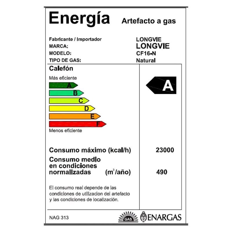 Calefón A Gas Natural Longvie CF16 Tiro Forzado 16L