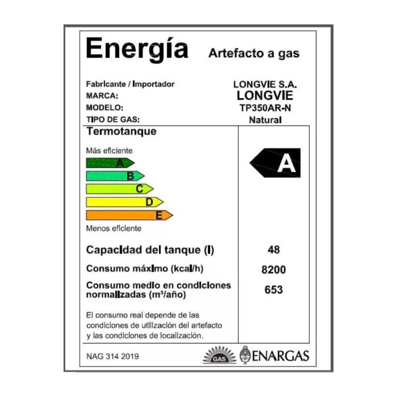 Termotanque A Gas Longvie Tp350ar 48l Potenciado C. Superior