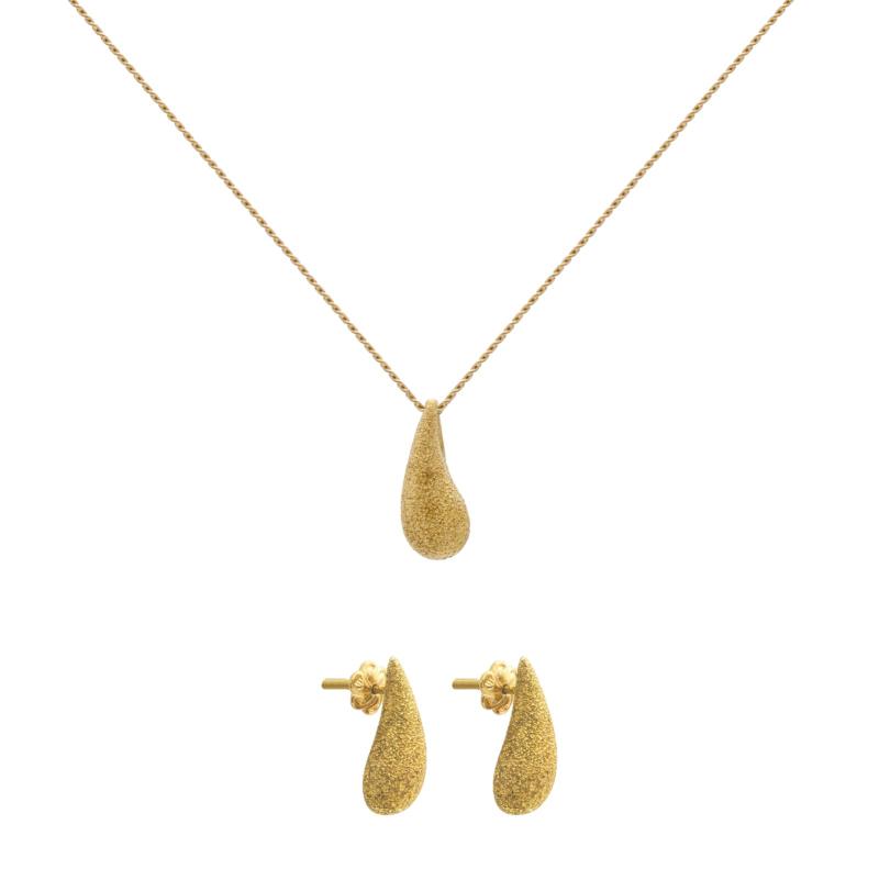 Conjunto Oro 18 kilates - Cadena y aros con gota facetado