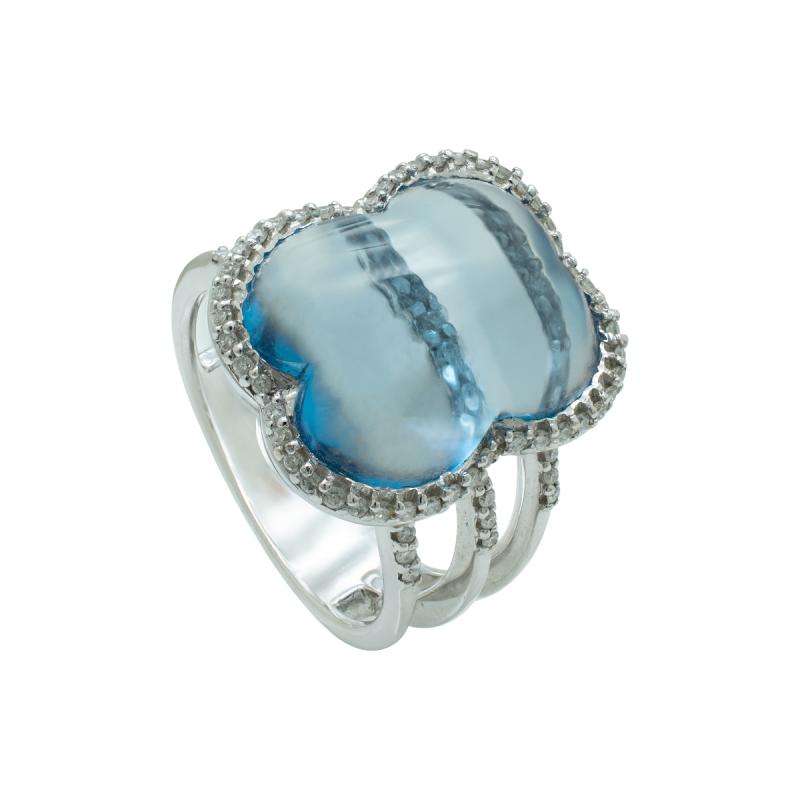 Anillo de Oro 18 kilates - Piedra Topacio Celeste Y Cubics