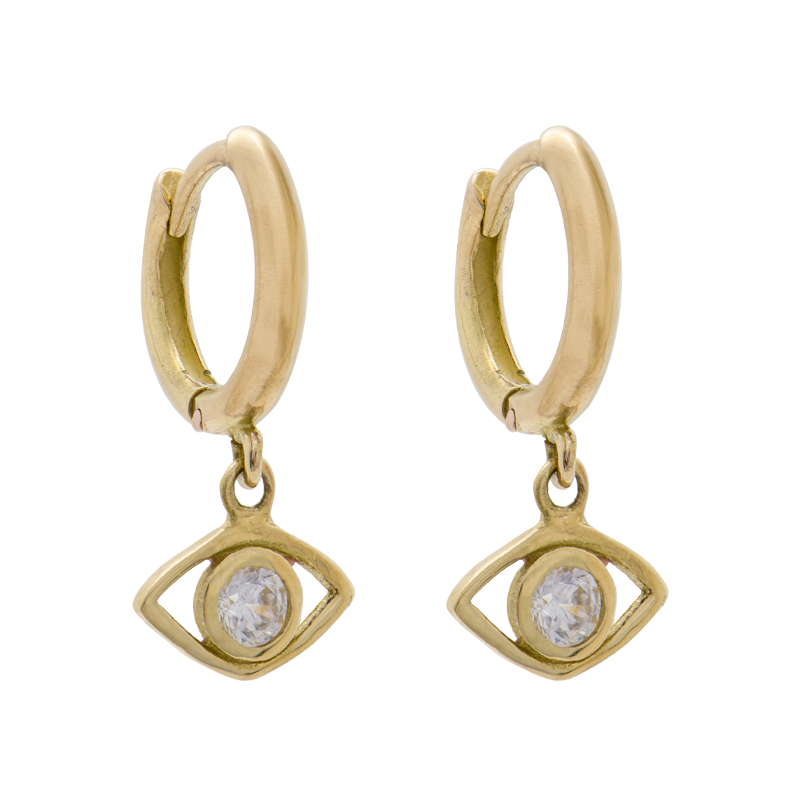 Aros Oro 18k -  Argollas Con Dije Ojo Colgante