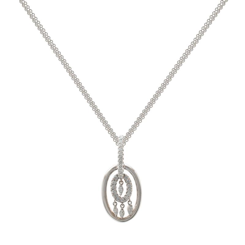 Conjunto Oro 18 Kilates - Cadena Rolo Triple Con Dije Ovalado Con Brillantes