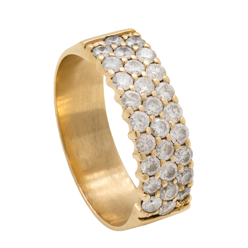 Anillo de Oro 18 kilates - Tres Hileras Con Brillantes