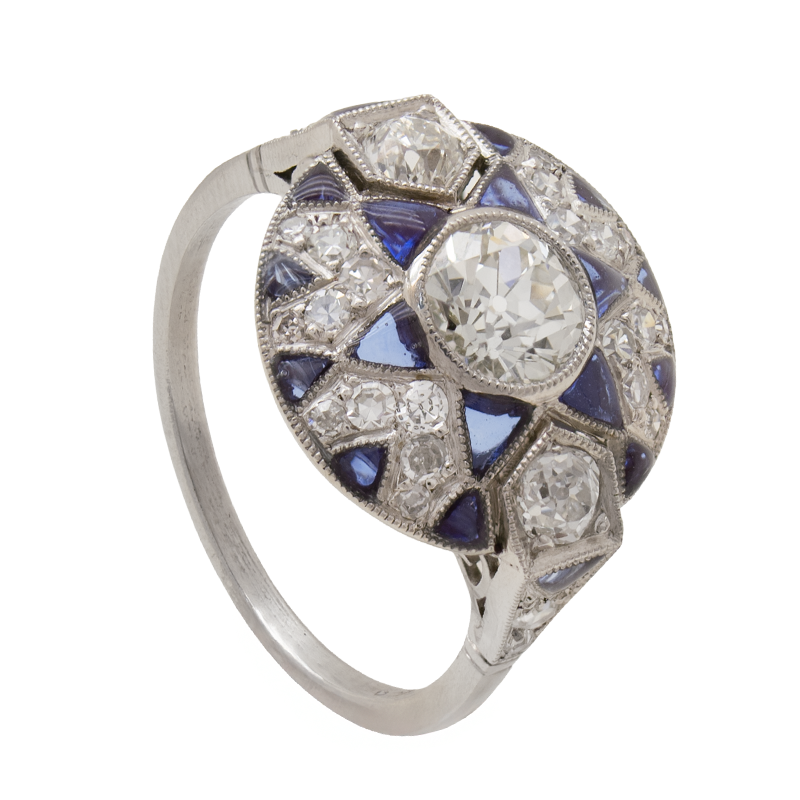 Anillo de Platino - Circular Zafiros Y Brillantes