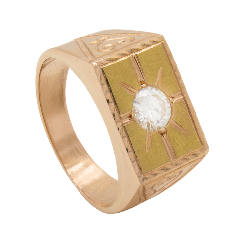 Anillo de Oro 18 kilates - Sello con Brillante Central