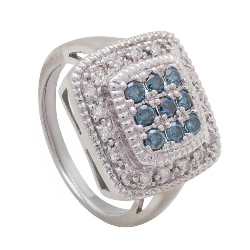 Anillo de Oro 18 kilates - Frente Con Agua Marina Y Brillantes