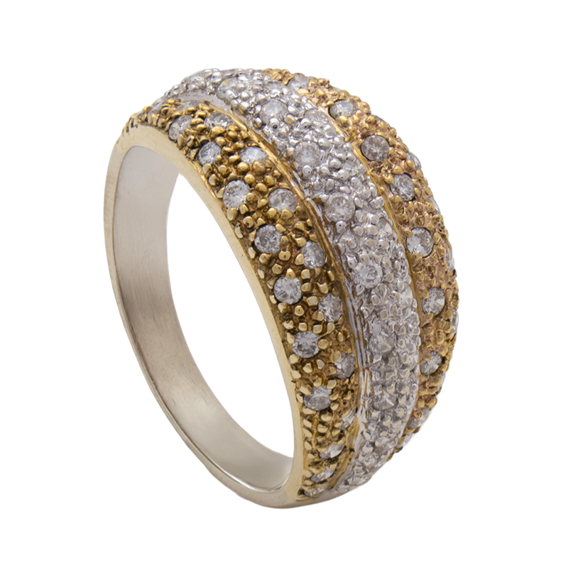 Anillo de Oro 18 kilates - Frente Bicolor Con Brillantes