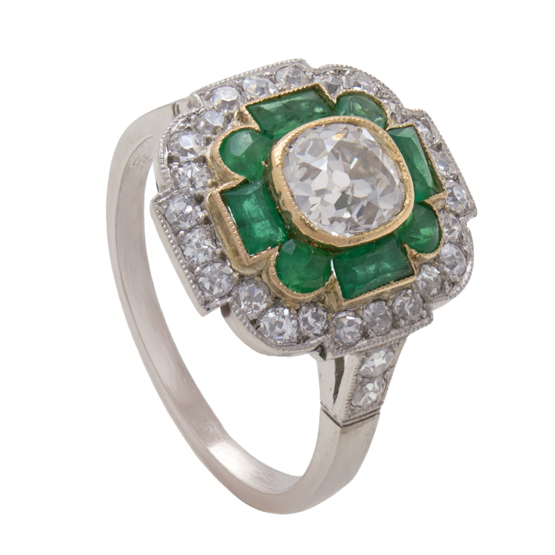 Anillo De platino - Frente De Brillantes Y Esmeraldas