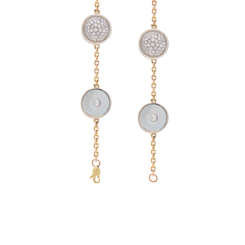 Pulsera Oro 18k - Forcet Con Circulos de Brillantes y Nacar