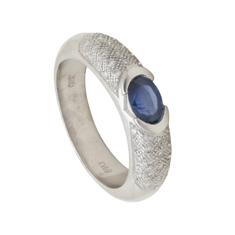 Anillo de Oro 18 kilates - Frente De Brillantes y Záfiro