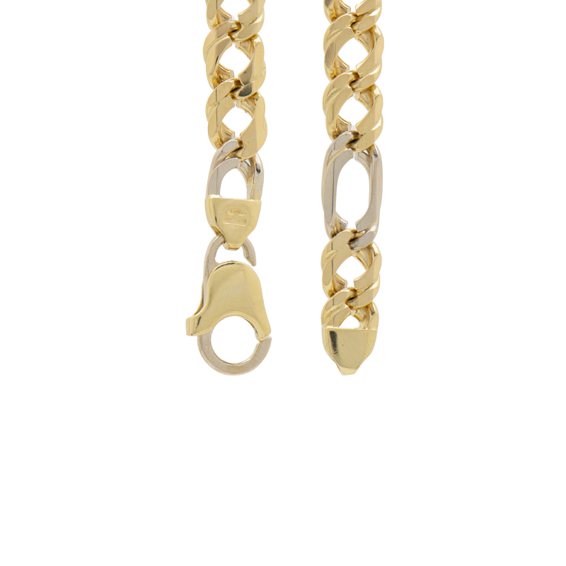 Conjunto de Oro 18 Kilates - Cadena y Pulsera Fígaro Combinadas