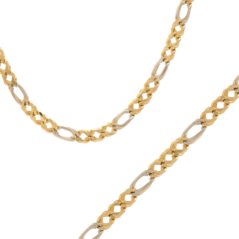 Conjunto de Oro 18 Kilates - Cadena y Pulsera Fígaro Combinadas